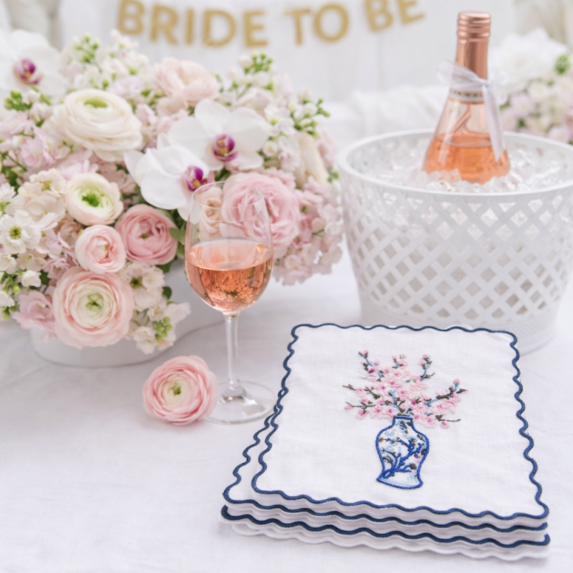 Set of 4 Cherry Blossom Embroidered Cocktail Napkins