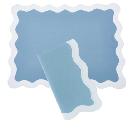 Hampton Pale Blue & White Trim Placemat & Napkin