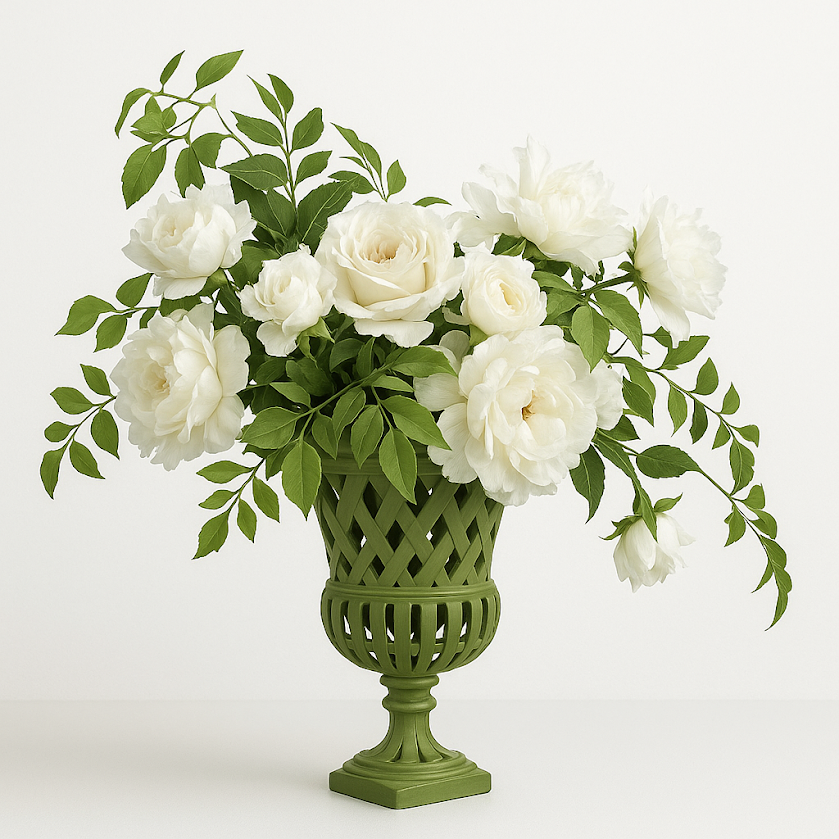 Lawn Green Cast Aluminum Fretwork Urn and Pedestal (2 Options)