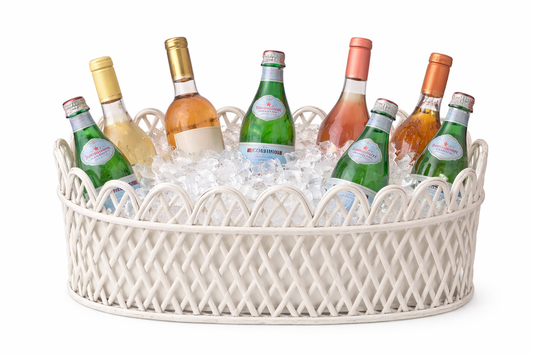 JUMBO WHITE OVAL RATTAN SCALLOPED PLANTER