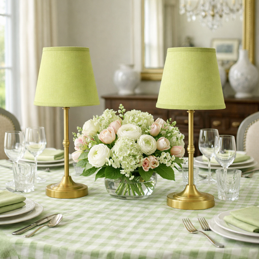 Antique Gold Rechargeable Lamp with Pea Green Shade