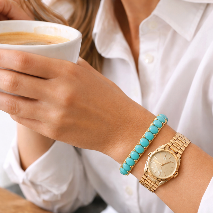 Turquoise/gold Cabochon Slip-On Bracelet
