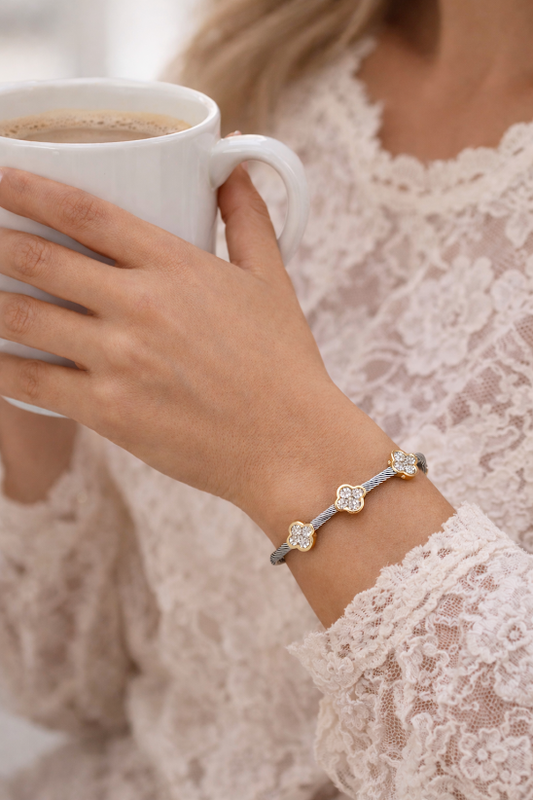 14KT Gold Plated CZ Quatrefoil Magnetic Bracelet