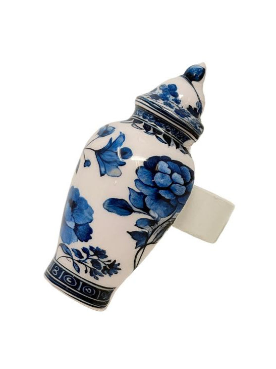 Blue & White Floral Ginger Jar Set of 4 Napkin Ring