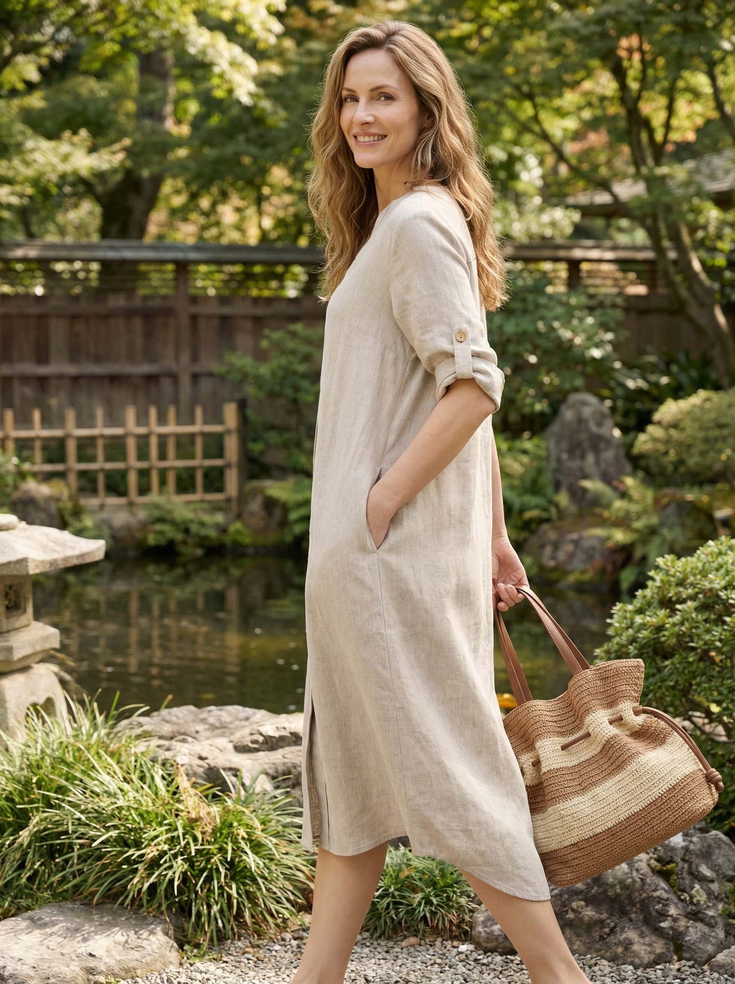 Crochet Woven Drawstring Shoulder Tote Bag