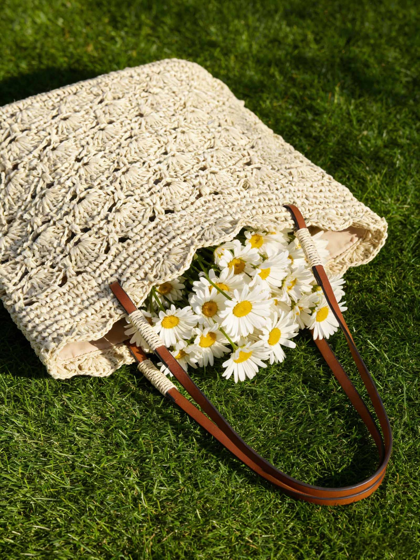 Crochet Woven Fan-Shape Shoulder Tote Bag