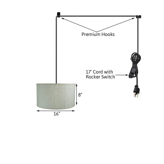 1 Light Swag Plug-In Pendant 16"w Textured Oatmeal Shade, 17' Black Cord