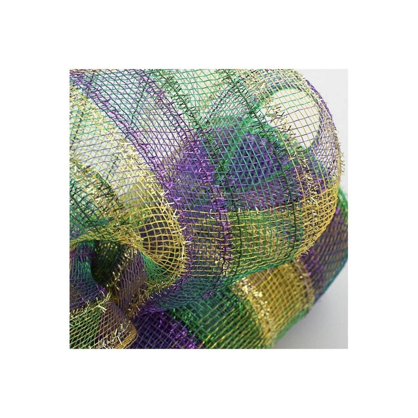 10" Poly Deco Tinsel Mesh Ribbon: Mardi Gras Check (10 Yards)