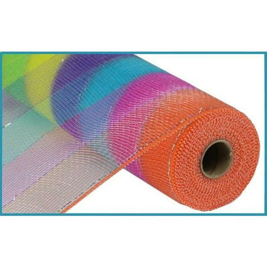 10" Poly Deco Foil Stripe Mesh Ribbon: Hot Pink, Green, Yellow, Lavender, Turquoise