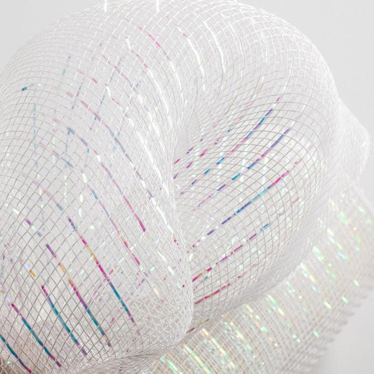 10" Poly Deco Mesh Ribbon: Iridescent White (10 Yards)