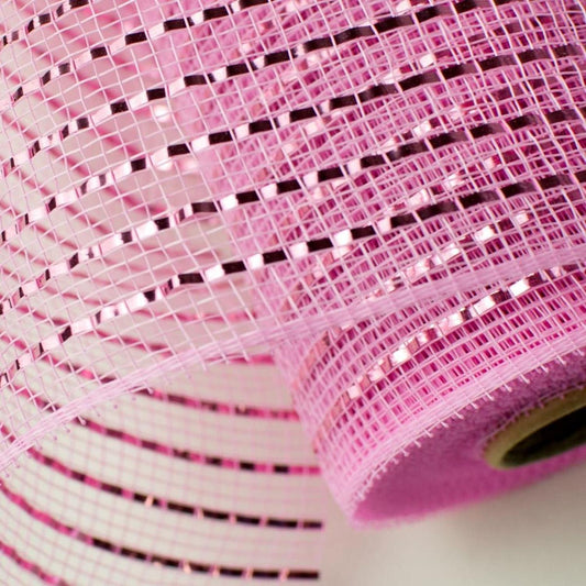 10" Poly Deco Mesh Ribbon: Wide Foil Metallic Pink (10 Yards)