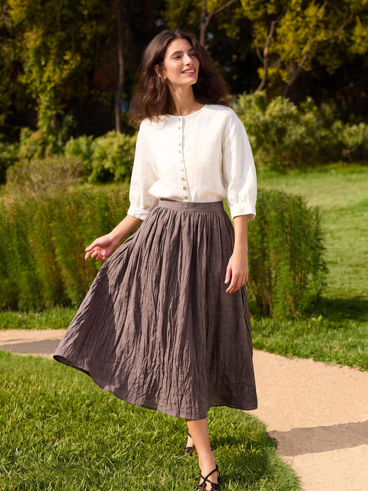 100% Linen Button-Front Drop Shoulder Shirt EASTER