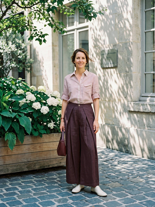 a woman standing in front of a building