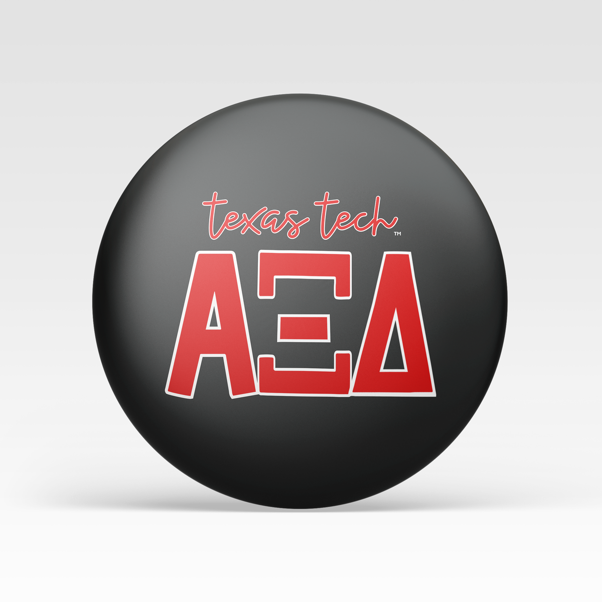 a black circle with red text