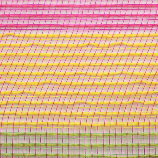 10.5" Faux Jute Wide Stripe Mesh Ribbon: Hot Pink, Lavender, Green, Yellow, Turquoise (10 Yards)