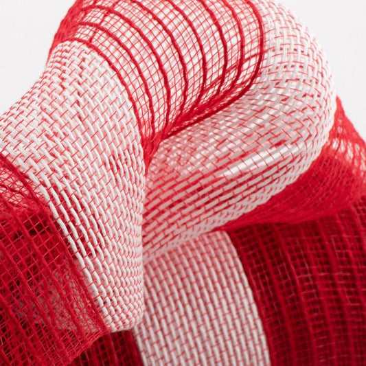 10.5" Poly Jute Deco Mesh Ribbon: Red & White