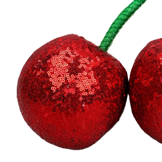 11" Plush Sequin Cherry Accent
