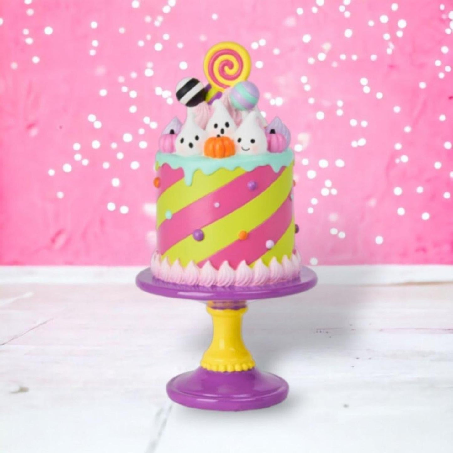 12" Pastel Pink Resin Halloween Cake
