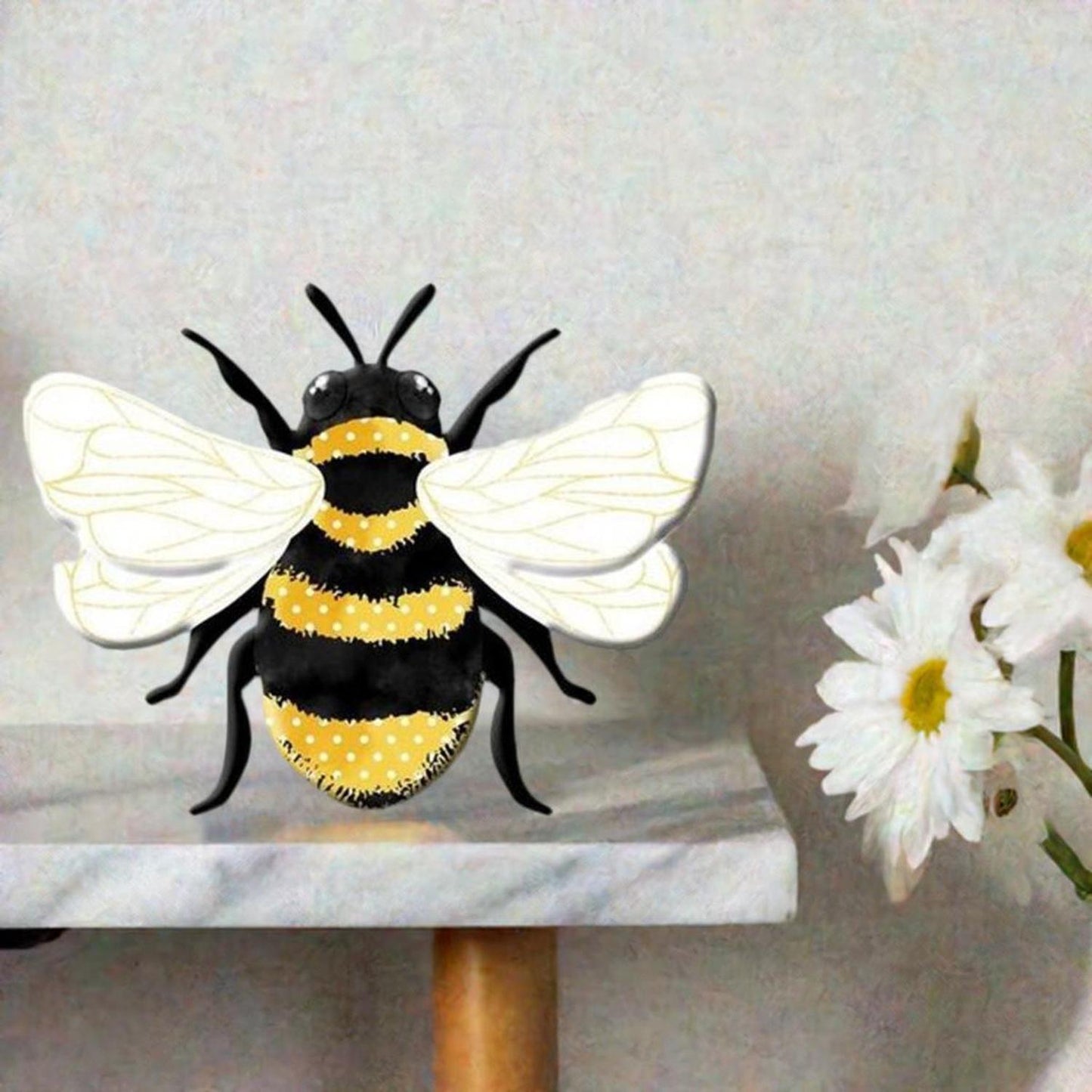 12" Metal Embossed Bee Hanger: Yellow