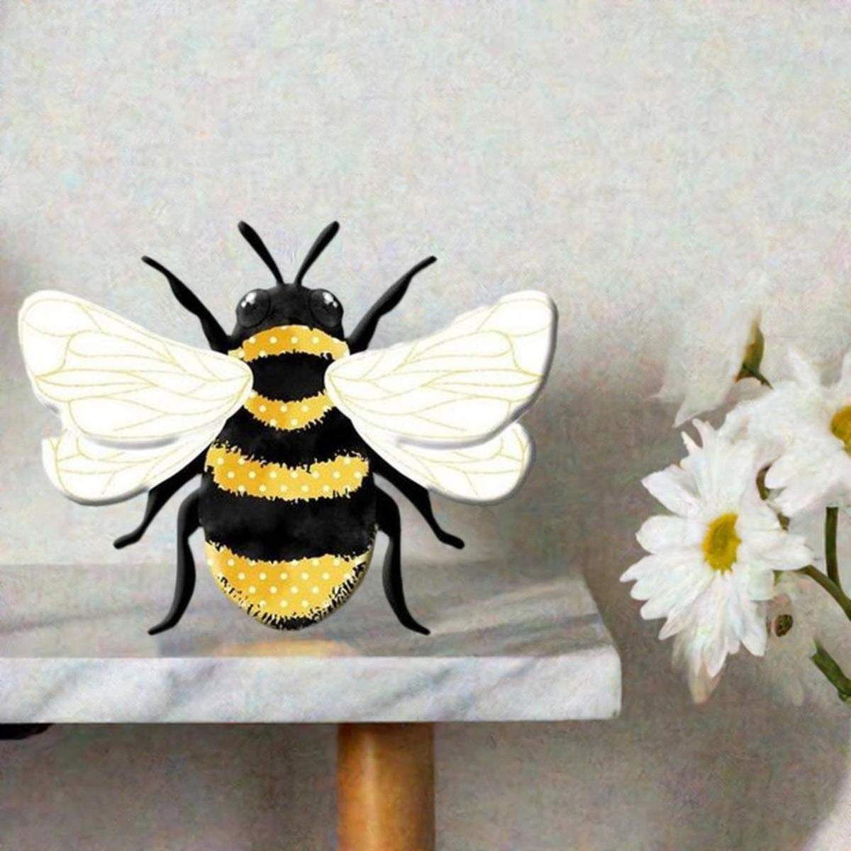 12" Metal Embossed Bee Hanger: Yellow