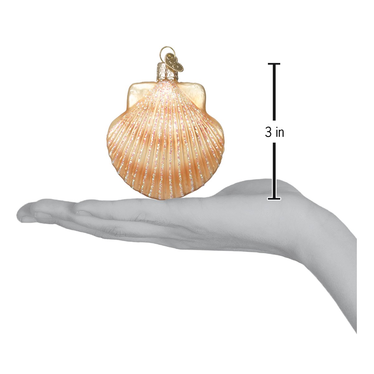 a hand holding a shell ornament