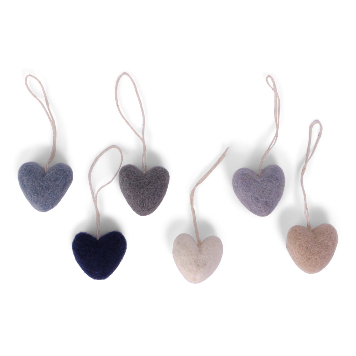 Felt Hanging Decoration - Mini Hearts Blue (set of 6)