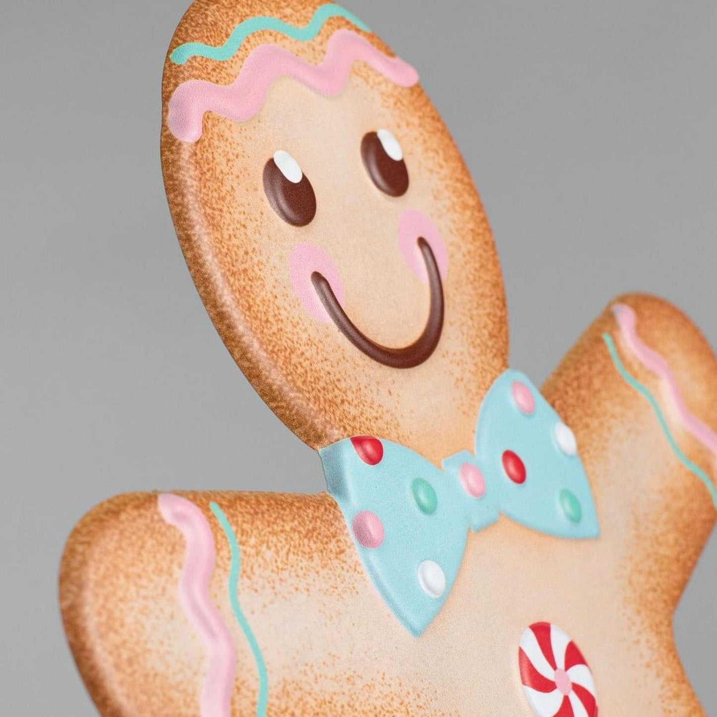 13" Metal Embossed Gingerbread: Boy (Pink)