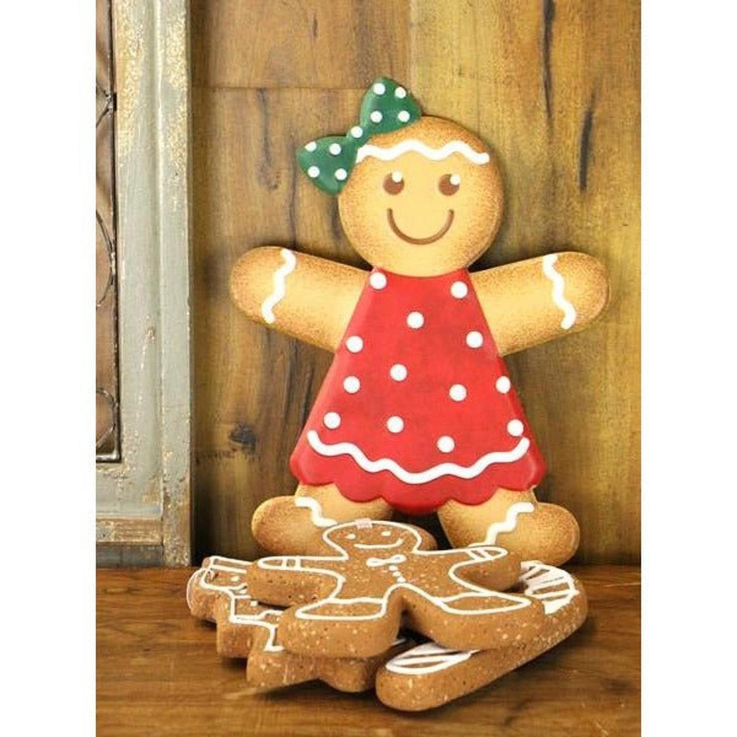 13" Metal Embossed Gingerbread: Girl (Red)