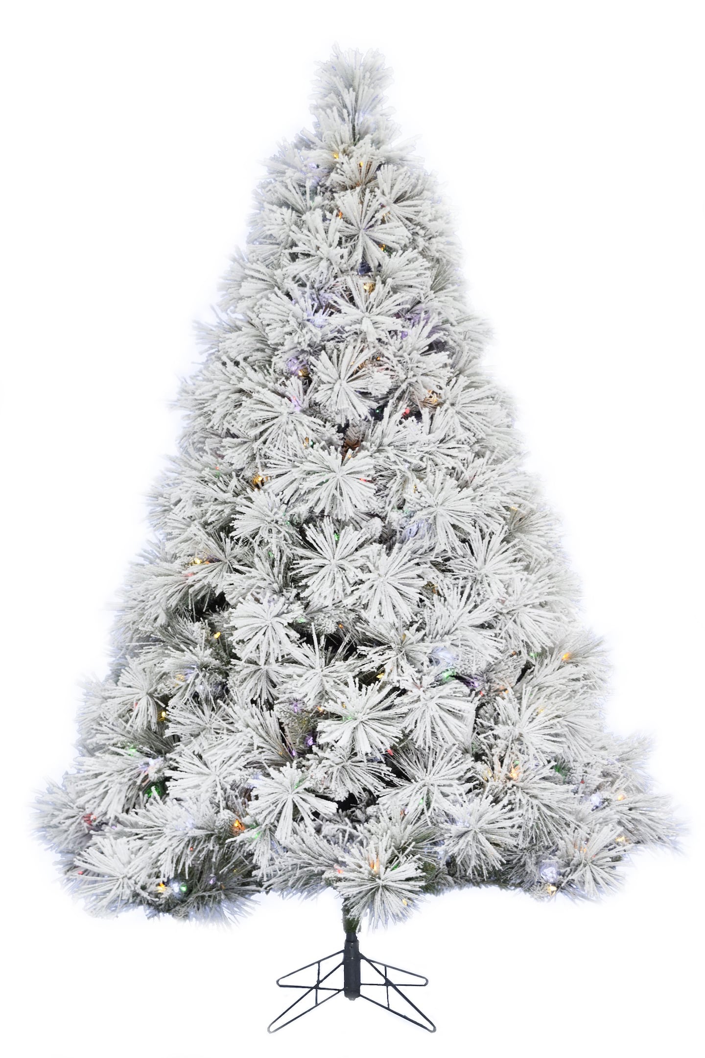 7.5' Prelit Atka Pine Flocked 1142 Tip Christmas Tree Dia 58" with Metal Stand - Multi