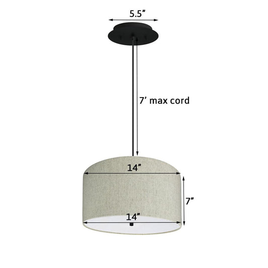 14" W 2 Light Pendant Textured Oatmeal Shade with Diffuser, Black Cord