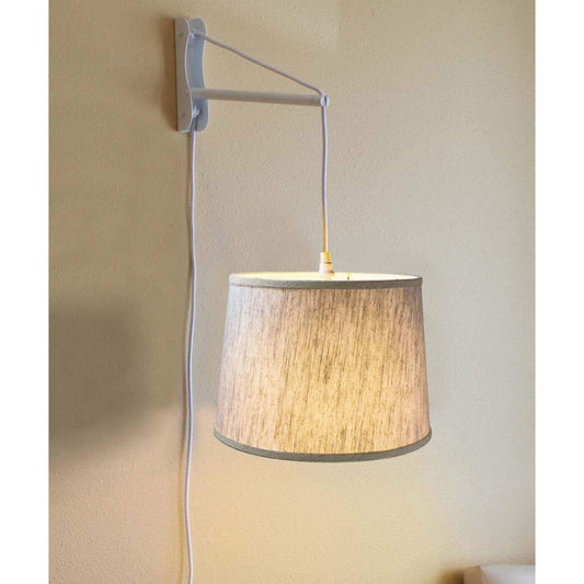 14"W MAST Plug-In Wall Mount Pendant 1 Light White Cord/Arm Textured Oatmeal Shade