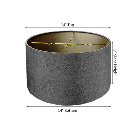 14"W x 7"H Granite Grey Burlap Hardback Drum Lampshade
