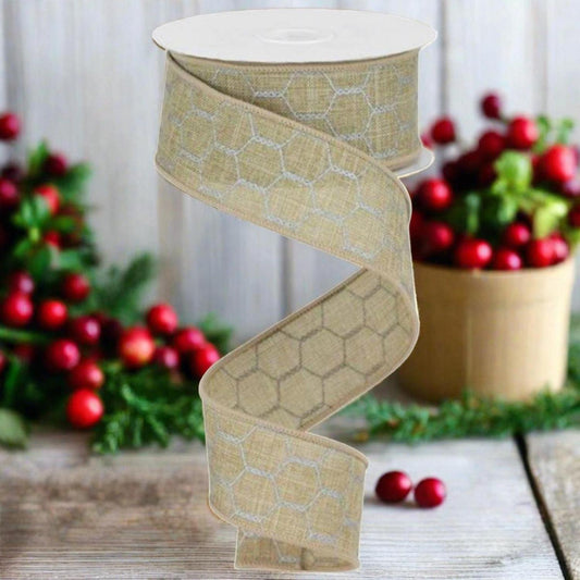 1.5" Chicken Wire Ribbon: Light Beige (10 Yards)