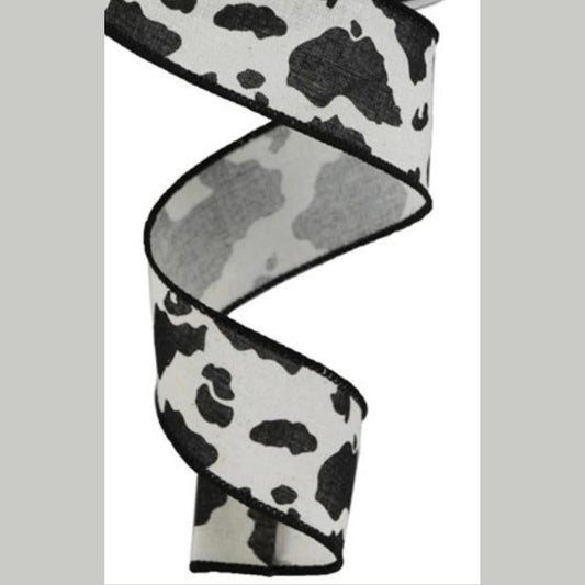 1.5" Cowhide Print Ribbon: Black & Cream (10 Yards)