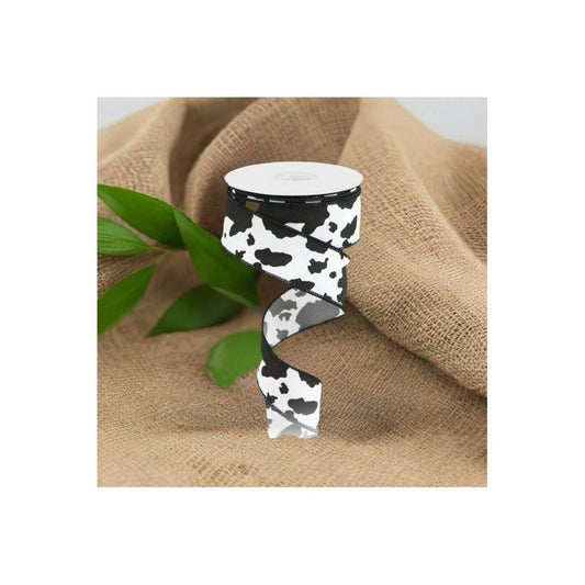 1.5" Cowhide Print Ribbon: Black & White (10 Yards)