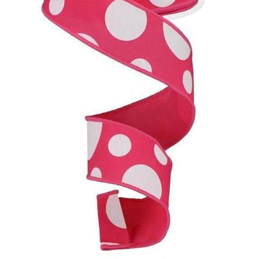 1.5" Giant Three Size Polka Dot Ribbon: Hot Pink & White (10 Yards)