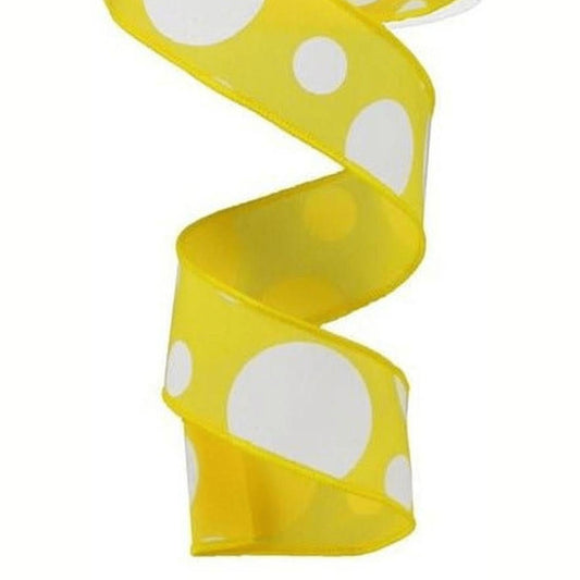 1.5" Giant Three Size Polka Dot Ribbon: Yellow & White (10 Yards)