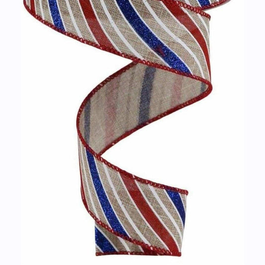 1.5" Glitter Multi Diagonal Stripe Ribbon: Natural (10 Yards)