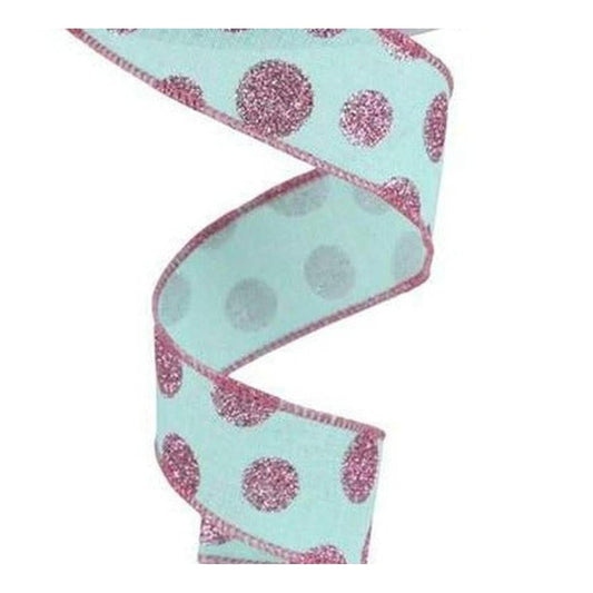 1.5" Glitter Polka Dot Ribbon: Mint Green (10 Yards)