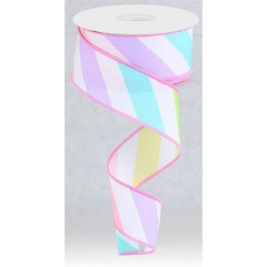 1.5" Large Multi Diagonal Stripe Ribbon: White (10 Yards)