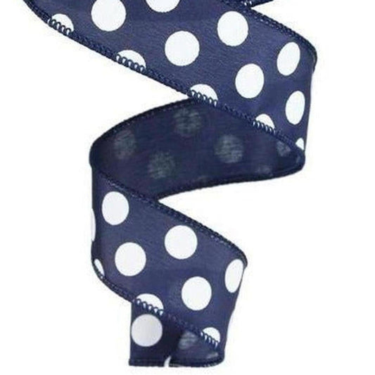 1.5" Large Polka Dot Ribbon: Navy Blue (10 Yards)