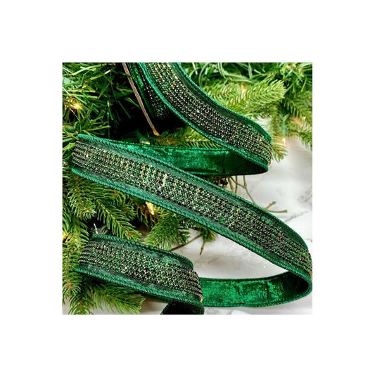 1" Metallic Dupion Duchess Jewel Ribbon: Emerald (5 Yards)
