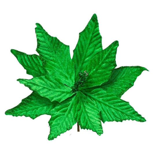 15" Velvet Poinsettia Pick: Green