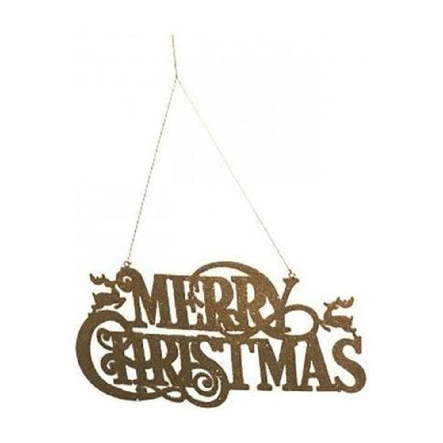 16" Metal Merry Christmas Hanger: Gold