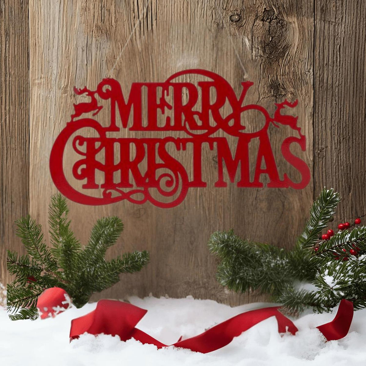 16" Metal Merry Christmas Hanger: Red