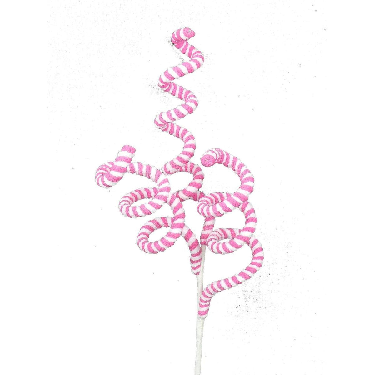 16" Peppermint Curly Chenille Pick: Pink & White
