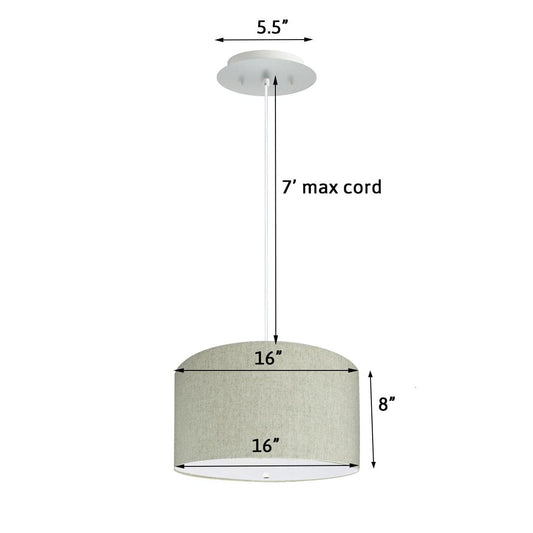 16" W 2 Light Pendant Textured Oatmeal Shade with Diffuser, White Cord