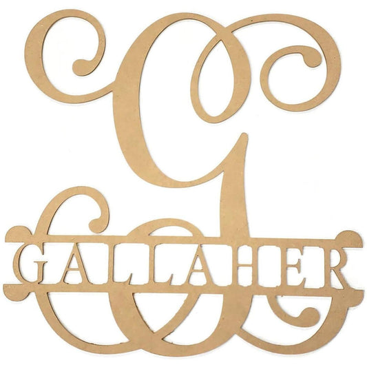 16" Unpainted MDF Vine Monogram Split Letter