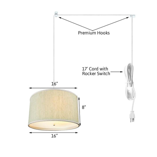 16"W 2 Light Swag Plug-In Pendant Textured Oatmeal with Diffuser White Cord