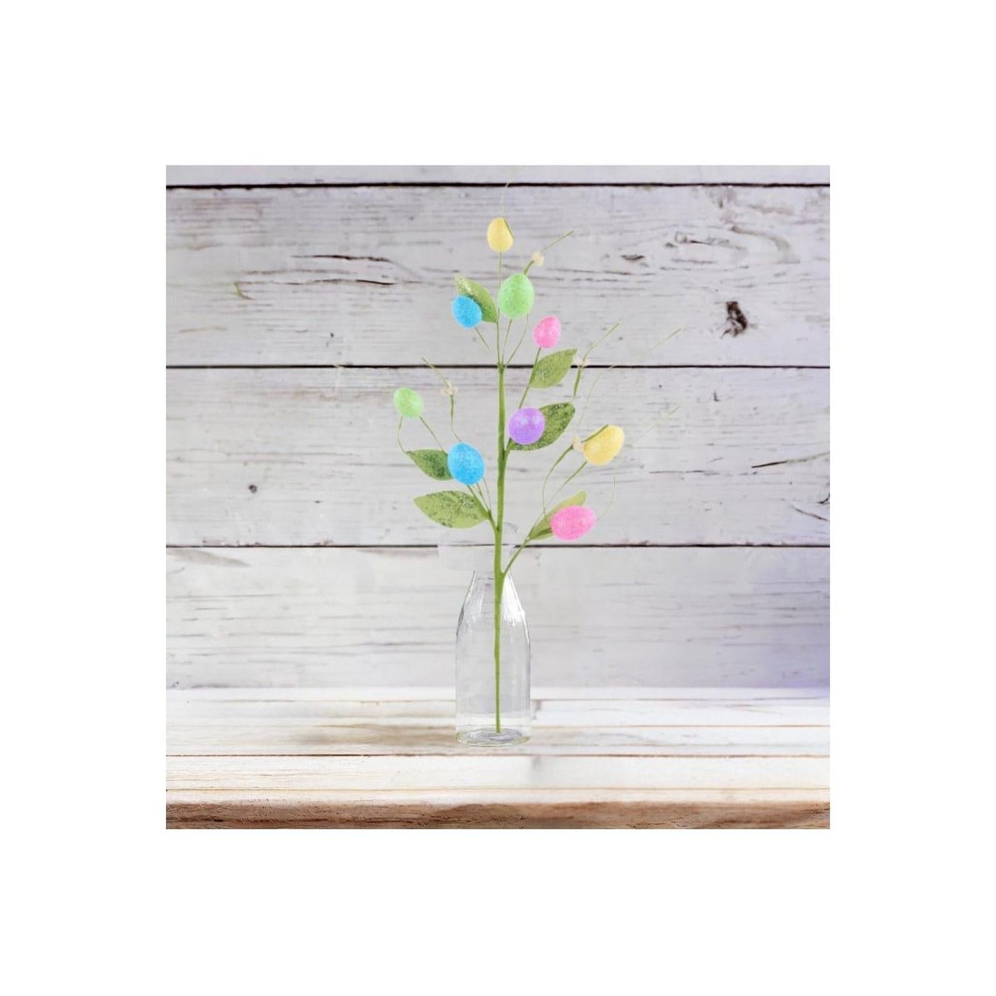 18" Iridescent Glitter Egg and Pip Leaf Spray